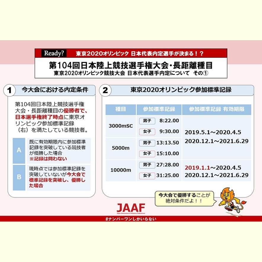 日本陸上競技連盟のインスタグラム