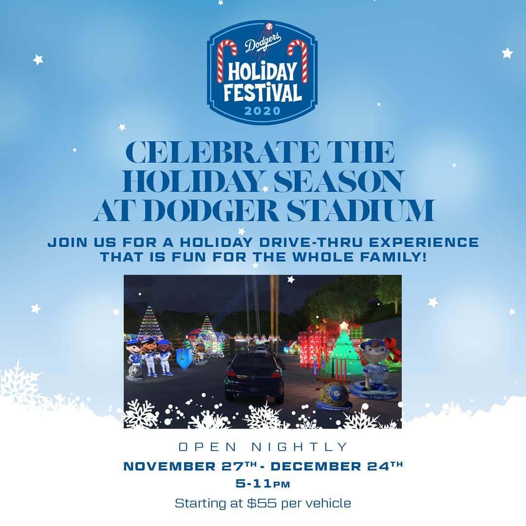 Los Angeles Dodgersさんのインスタグラム写真 - (Los Angeles DodgersInstagram)「Tickets for the Dodgers Holiday Festival are on sale now! Enjoy a holiday light show, LED video displays, fake snow and more. Get your tickets at Dodgers.com/holidayfestival.」11月18日 3時06分 - dodgers