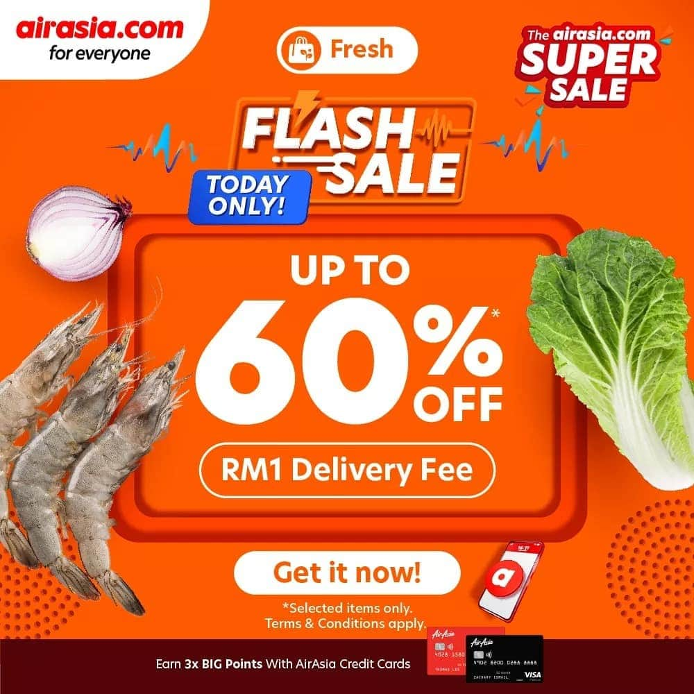 エアアジアさんのインスタグラム写真 - (エアアジアInstagram)「⚡️AIRASIA FRESH FLASH SALE⚡️  Stay at home and feast on your favorite home-cooked meals, only with the freshest ingredients from @airasiafresh! 🍄🍅🍆  Head over to our bio and save up to 60% off* selected items and RM1 delivery fee when you shop on airasia fresh TODAY! *T&C apply.  #airasiaForEveryone」11月17日 18時57分 - airasiasuperapp