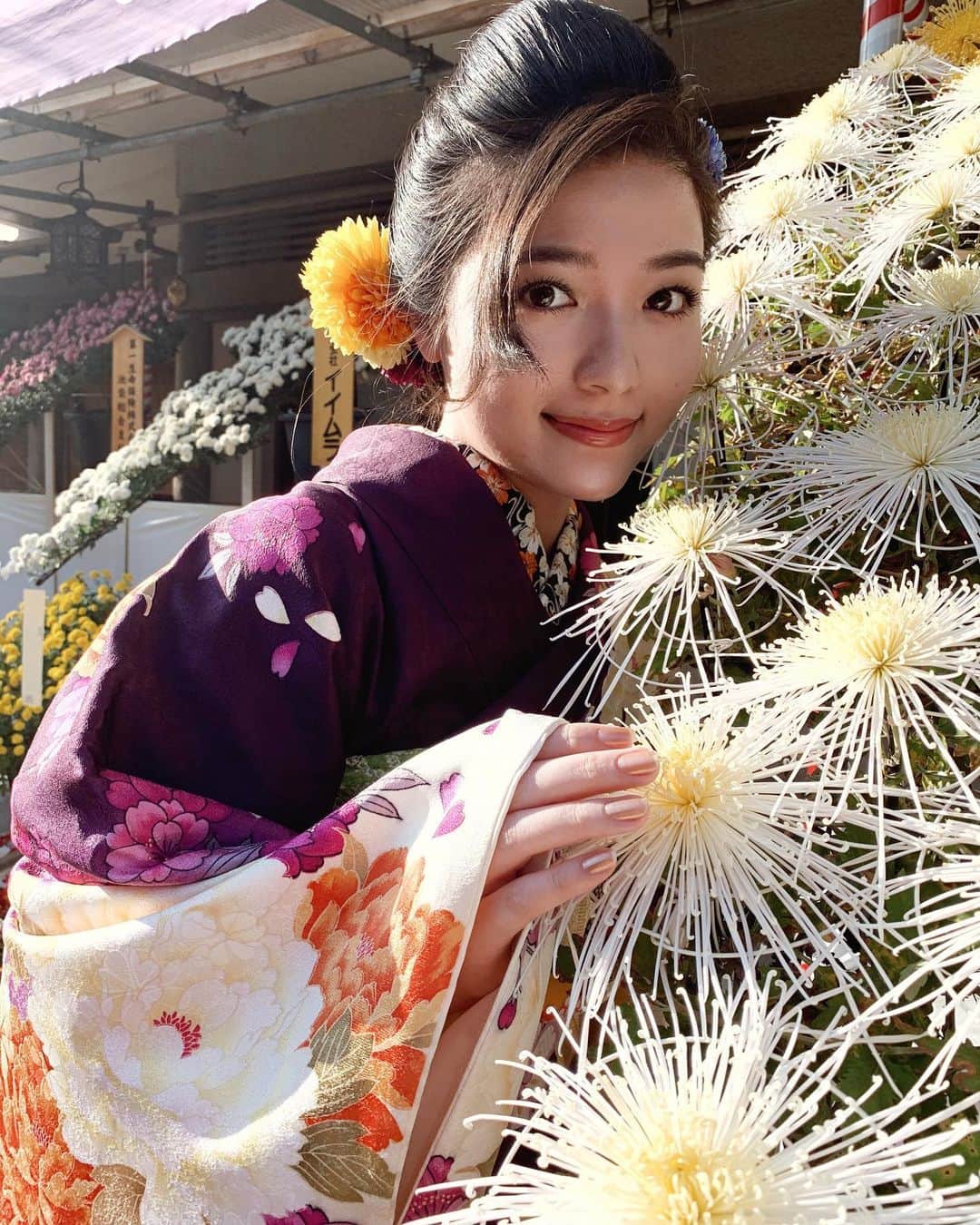 若本美夏海さんのインスタグラム写真 - (若本美夏海Instagram)「先日、気づけば23才に🤫  起きて1時間で何とか身支度をし、せっせと楽しみにしていたお祭りへ。  可愛い柄のお着物も今のうちにたくさん着ておこう🌼  こんな私ですがこれからもよろしくお願いいたします😊💜  #着物女子　#着物コーデ　#振袖　#振袖ヘア　#菊まつり」11月17日 20時20分 - minami_wakamoto