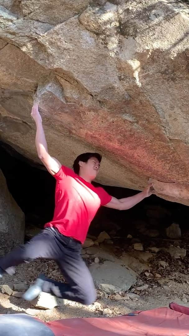 渡邉海人のインスタグラム：「Cool movement of rock! I tried couple years ago but it wasn’t able to hold first move. When I actually see the distance from the start, it’s farther than I thought. This is my favorite boulder!! ・ @monturajapan  @montura_official  @frictionlabs  @eyecandyworks  @rollfilm_suck  @suuuuupastrong  #climbing #bouldering #helloclimber #training #camping #japan_photo #mountain #japantrip #クライミング#ボルダリング #外岩」
