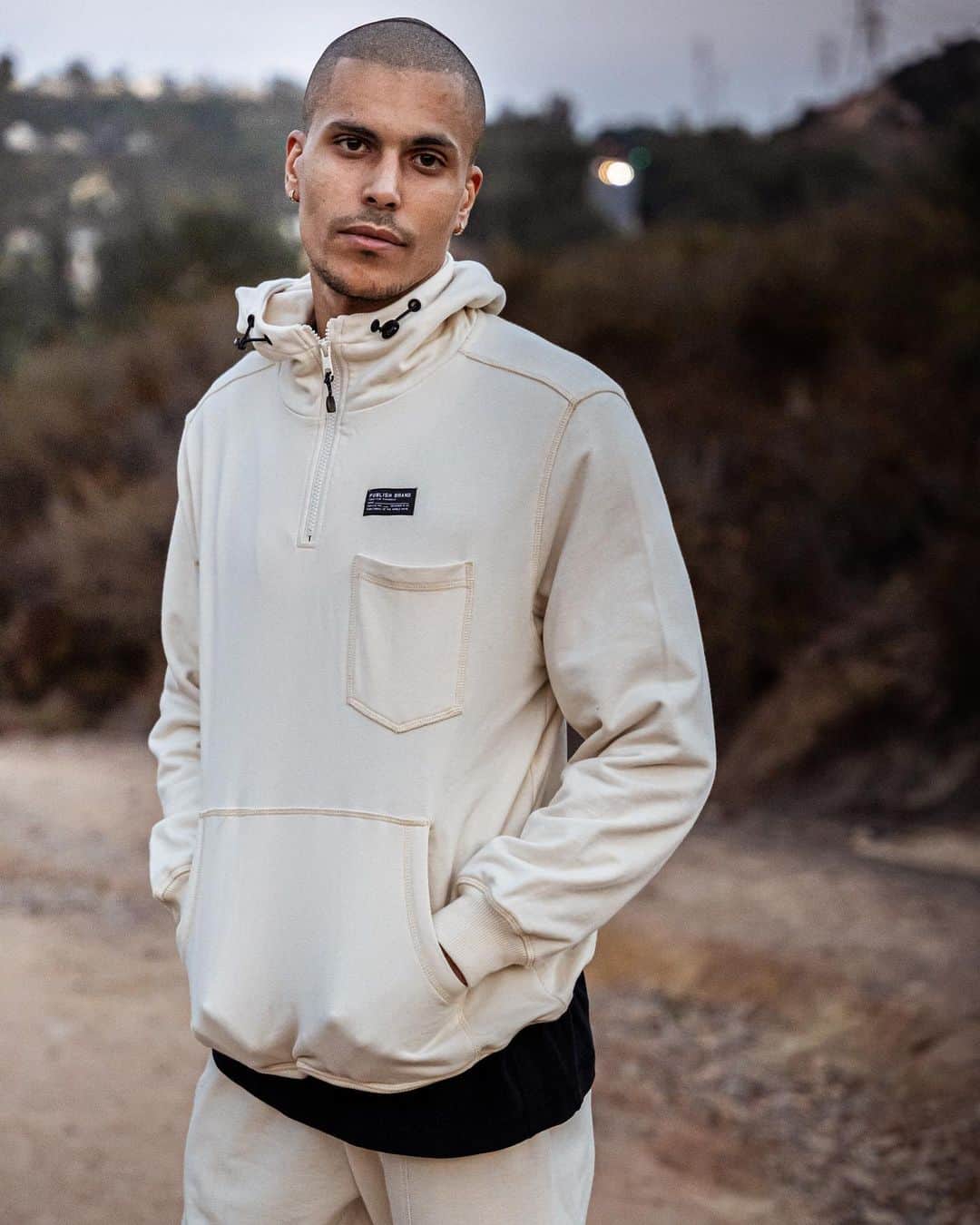 パブリッシュブランドのインスタグラム：「Calling - French terry mock neck zip hoodie pullover, elastic drawcords with a stopper at hood, and waist and chest patch pocket with topstitching. . . . . #publishbrand #todayfortomorow #goodvibrations」