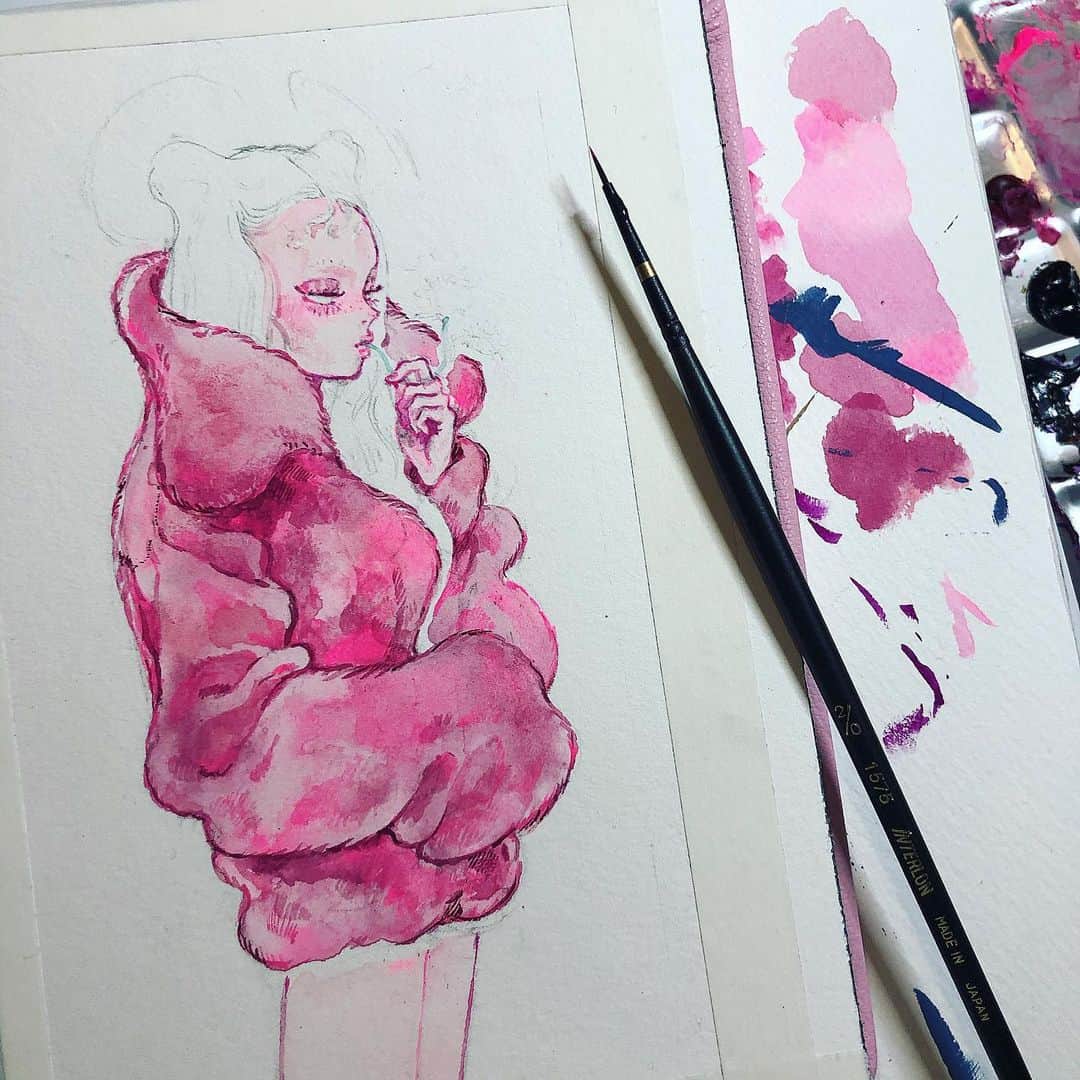 eimiのインスタグラム：「♫GLIM SPANKY﻿ ﻿ #Eimi個展#Eimi個展moment ﻿ #eimicroquis#eimi#AzamiEimi#illustration#drawing#イラストレーション#girlsillustration#pink#artwork」