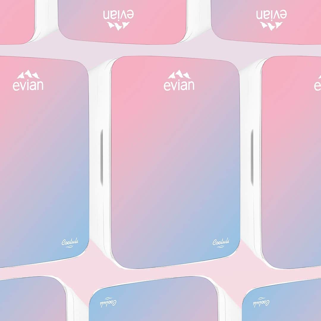 evianのインスタグラム：「Excited to reveal our new special edition evian x Cooluli mini fridge available this holiday season! Portable and easy to fit in any space, the mini fridge is designed to help keep you hydrated throughout the day. From apartment decor to WFH hacks and hydration goals, we've got you covered.   Now available for pre-order on Cooluli.com, click the link in our bio. Available in the US with a limited run in Europe 💦  Available while supplies last.   #evian #evianwater #stayhydrated」