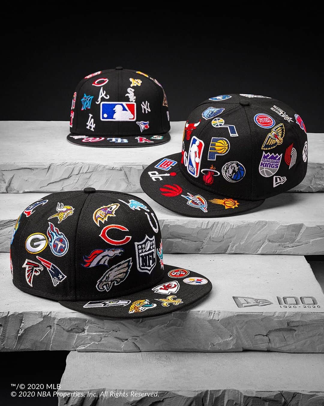 ニューエラ・キャップのインスタグラム：「The November drop to our 100th Anniversary Collection: the All Over Collection. Celebrating the leagues and teams New Era proudly represents as their official cap. . Link in bio to purchase」