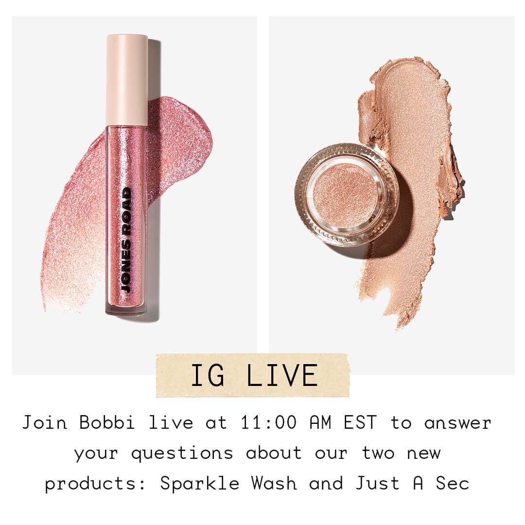 ボビー・ブラウンのインスタグラム：「Happy Launch Day. Love introducing new products and teaching you how to use them. Join me live on @jonesroadbeauty at 11AM EST to walkthrough our newest two, Just A Sec and Sparkle Wash, available now on jonesroadbeauty.com.」