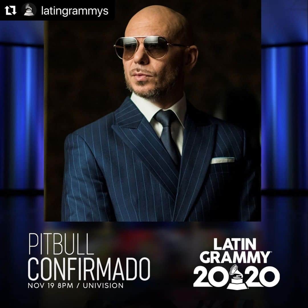 ピットブルのインスタグラム：「This Thursday yours truly will be honoring all of the frontline workers with a special performance at the 21st Latin GRAMMY Awards. Please join us and pay tribute.  ...  Este jueves tendré el honor de rendir homenaje a esos heroes que están al frente de la batalla, con una presentación espacial en la 21 entrega del Latin GRAMMY. Acompáñenme a celebrar este gran tributo. @latingrammys #latingrammy」