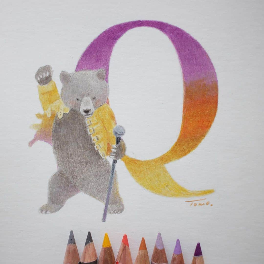 Tomoko Shintaniさんのインスタグラム写真 - (Tomoko ShintaniInstagram)「Letters “Q” 🐻🎸 . RoQ! . #letters #queen #queenwithadamlambert #rockyou #bohemianrhapsody  #holbeinartistscoloredpencil #karismacolorpencils」11月18日 12時40分 - tokomo