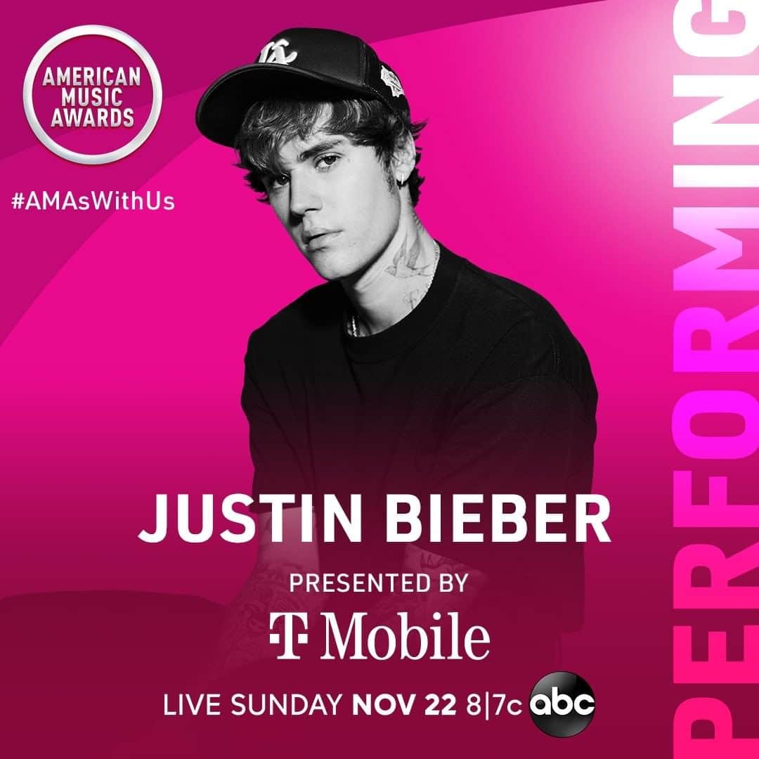 アメリカン・ブロードキャスティング・カンパニーのインスタグラム：「The #AMAs were feeling a little lonely... so we invited @justinbieber to perform presented by @tmobile! You have to be there, LIVE this Sunday at 8|7c on ABC. #AMAsWithUs」