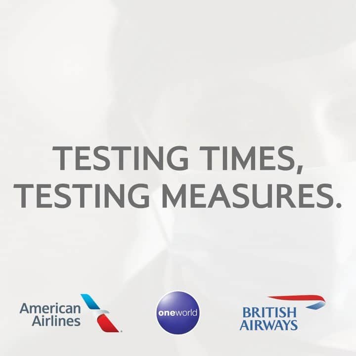アメリカン航空のインスタグラム：「Effective COVID-19 testing of customers traveling, instead of imposing quarantine, is the safest and most efficient way to get the world flying again.  Together with @oneworld and @British_Airways, our customers traveling from Dallas-Fort Worth, New York and Los Angeles to the UK will be invited to take part in this new COVID-19 testing trial. #testingmustfly」