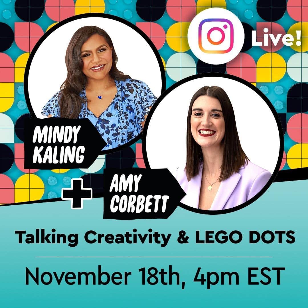 LEGOさんのインスタグラム写真 - (LEGOInstagram)「Ready to be inspired? Mindy Kaling and Amy Corbett will be talking creativity and LEGO DOTS live on November 18th at 4pm EST. Head over to our stories to set a reminder! @mindykaling @brickmasteramy」11月18日 7時50分 - lego