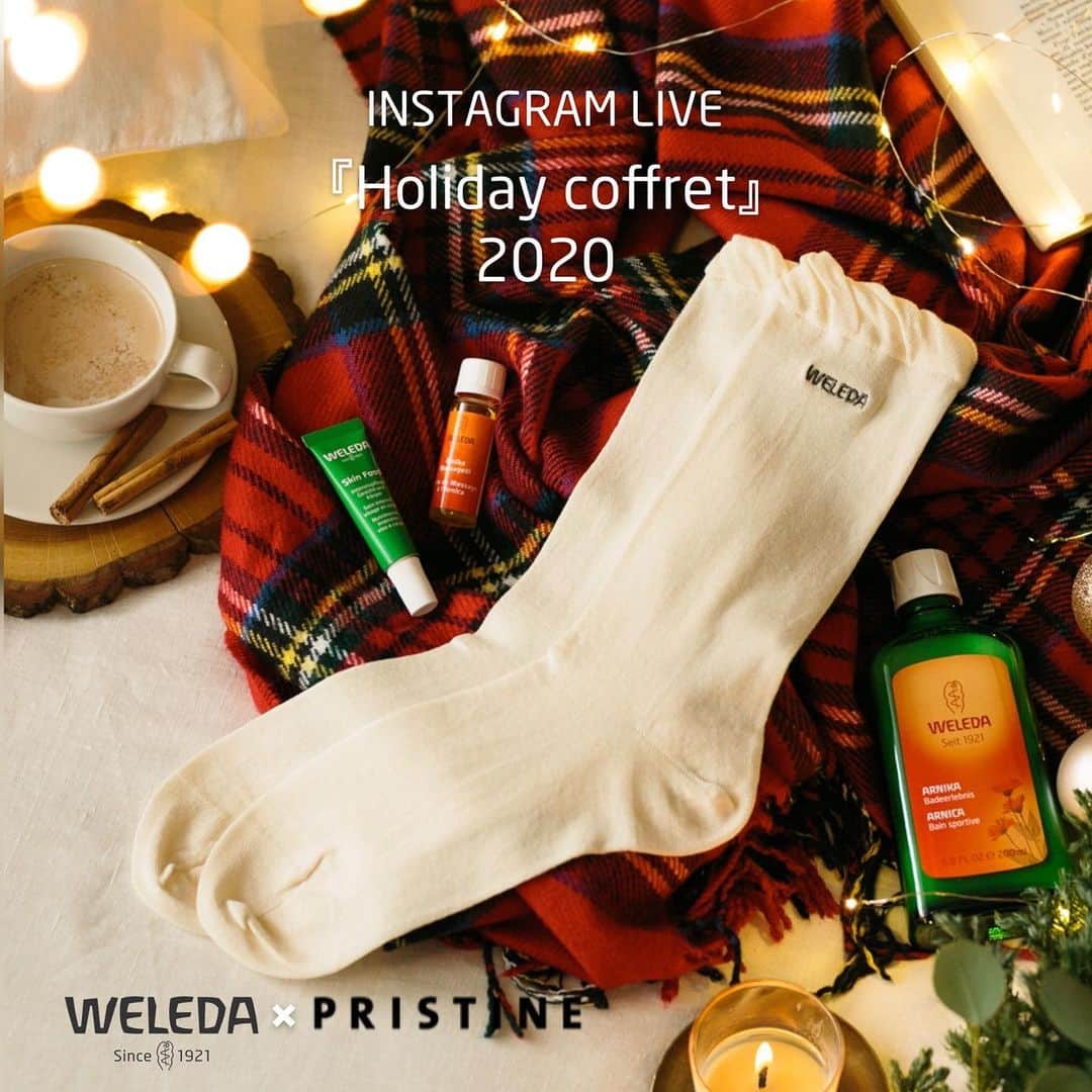 ヴェレダ Weleda Japanさんのインスタグラム写真 - (ヴェレダ Weleda JapanInstagram)「\ 本日！Instagram Live /  直営店・公式オンラインショップ限定ホリデーコフレをご紹介！ . ■11/18(水) 19：30～　視聴者特典もご案内します！  11/1(日）発売しました、 公式オンラインショップ・直営店限定の『ホリデーコフレ 2020』。 今年のクリスマスは、おやすみ時に足元をやさしく温める靴下と手肌を潤いで包み込む保湿手袋の限定アイテムがセットに。 . メイドインジャパンにこだわり、無染色の優しい風合いをいかしたオーガニックコットンのライフスタイルブランド『プリスティン』 @pristine_official とのコラボレーションアイテムです。 .  @pristine_official  の奥森代表にプリスティンの製品づくりや限定アイテムのこだわりのポイントなどを伺っていきます！視聴者特典もありますので、お見逃しなく♪　 . ■セット内容 ￣￣￣￣￣￣ ソックスと手袋のどちらのセットになるか、直営店・公式オンラインショップによって異なりますので、詳しくは公式サイトをご確認ください。 . 【直営店限定】【WEB限定】 . <1>スキンフードセット スキンフード 30mL、スキンフード リップバター、アルニカ マッサージオイル 10mL ミニサイズ、手袋・ソックスのどちらか . <2>アルニカ バスミルクセット アルニカ バスミルク 200mL、アルニカ マッサージオイル 10mL ミニサイズ、スキンフード 10mL ミニサイズ、手袋・ソックスのどちらか . 【直営店限定】 . <1>スキンフード ライトセット スキンフード ライト 30mL、スキンフード リップバター、アルニカ マッサージオイル 10mL ミニサイズ、手袋・ソックスのどちらか . <2>ざくろ オイルセット ざくろ オイル 100mL、ざくろ ハンドクリーム 10mL ミニサイズ、手袋・ソックスのどちらか . 手や踵などの荒れのおやすみ時のケアにもおすすめ。しっかり温めて、冷え予防にも◎。 . オーガニックコットンが温かく、優しく包み込む限定ホリデーコフレをぜひチェックしてみてくださいね。 . #ヴェレダ #WELEDA #オーガニック #オーガニックコスメ #植物療法 #シュタイナー #ホリスティック #スキンフード #スキンフードライト #スキンフードリップバター #アルニカバスミルク #アルニカマッサージオイル #ざくろオイル #ざくろハンドクリーム #肌荒れ #手荒れ #温活 #手袋 #ソックス #オーガニックコットン」11月18日 10時43分 - weleda_japan
