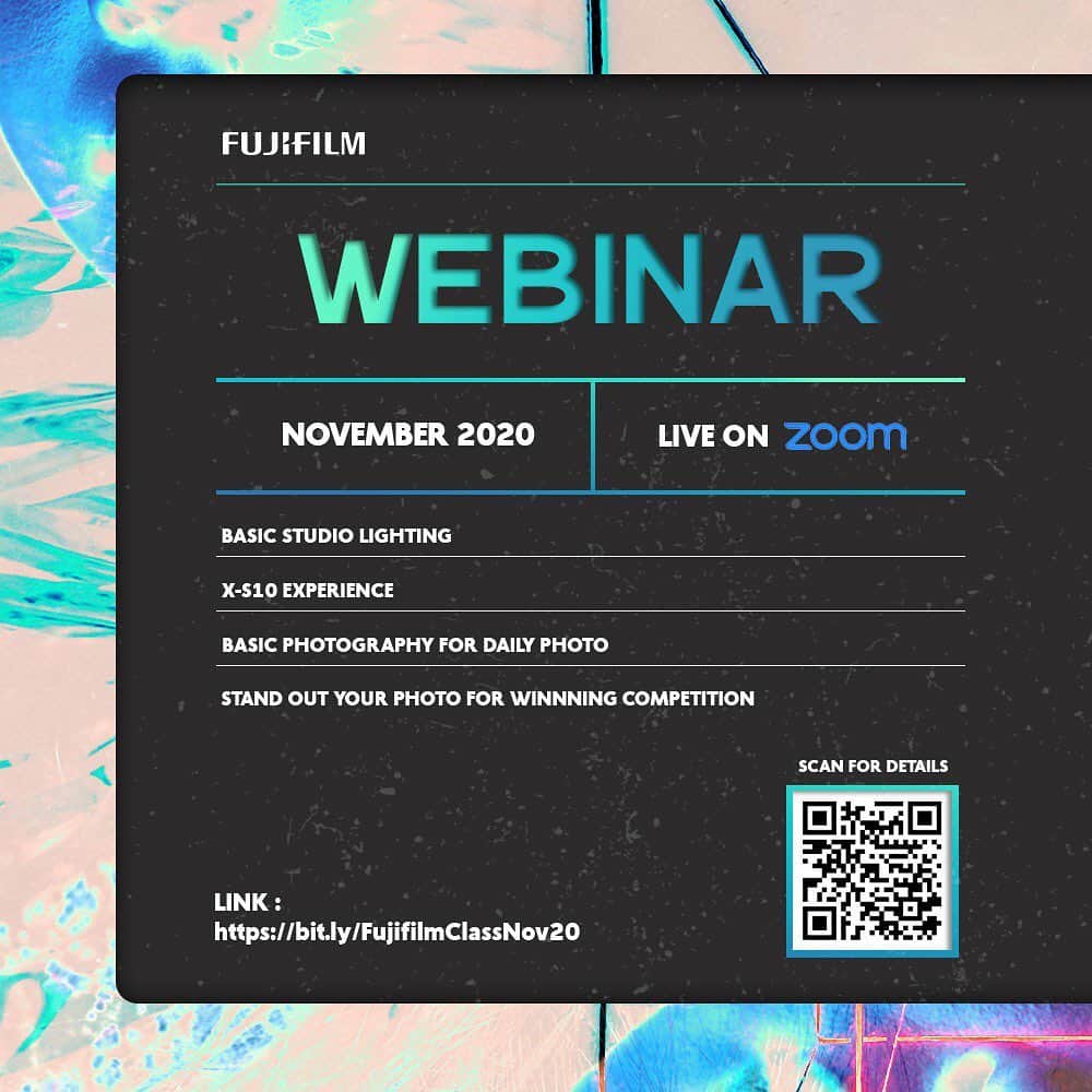 FUJIFILM INDONESIAさんのインスタグラム写真 - (FUJIFILM INDONESIAInstagram)「Hi semua!  Siapa aja nih yang nungguin informasi Webinar Fujifilm untuk bulan November ini?  Webinar Fujifilm kembali hadir di bulan November ini untuk membantu kamu dalam meningkatkan ilmu di bidang Photography dengan topik yang ga kalah seru dari webinar - webinar sebelumnya.  Jangan sampai ketinggalan ya! Daftarkan dirimu sekarang juga dengan scan barcode pada foto atau dengan klik tautan berikut ini: https://bit.ly/FujifilmClassNov20  Webinar ini bersifat free dan terbuka untuk umum ya😉  #GoFUJIFILM #fujifilm_id」11月18日 15時05分 - fujifilm_id