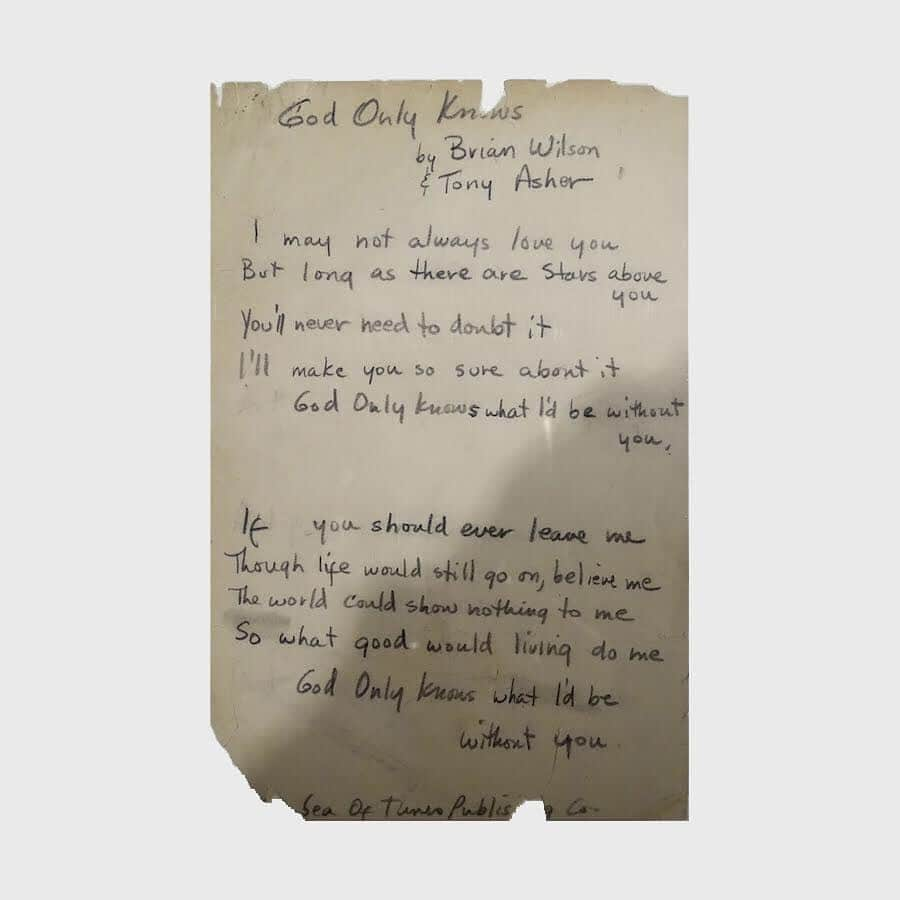 ブライアン・ウィルソンさんのインスタグラム写真 - (ブライアン・ウィルソンInstagram)「Handwritten lyrics to “God Only Knows.”  #godonlyknows #brianwilson #tonyashher #thebeachboys #seaoftunes」11月18日 22時48分 - brianwilsonlive