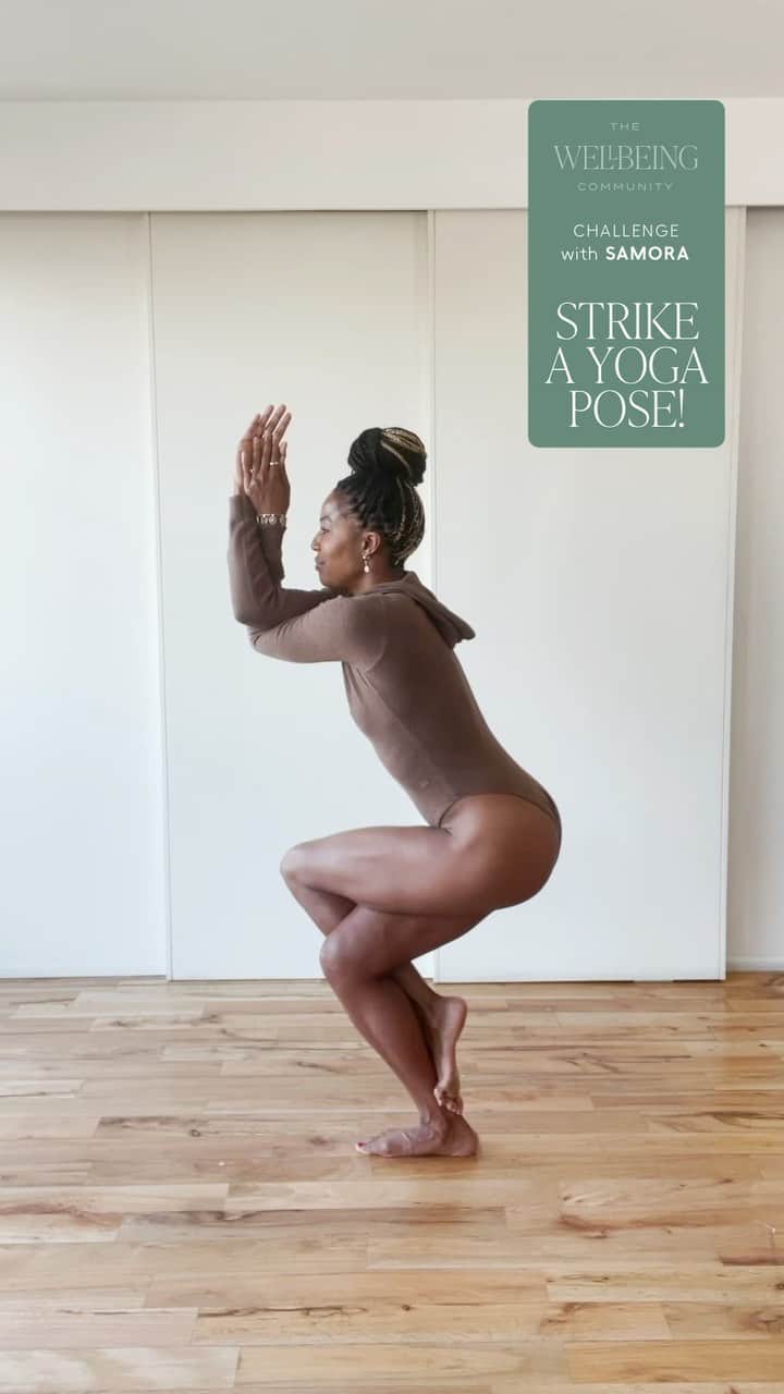 のインスタグラム：「Let’s connect through the universal language of yoga. Join expert @samoralife in #TheWellbeingCommunity challenge and try your best to do the Eagle Pose. Discover how to participate at the end of this video and through our IG Stories.」