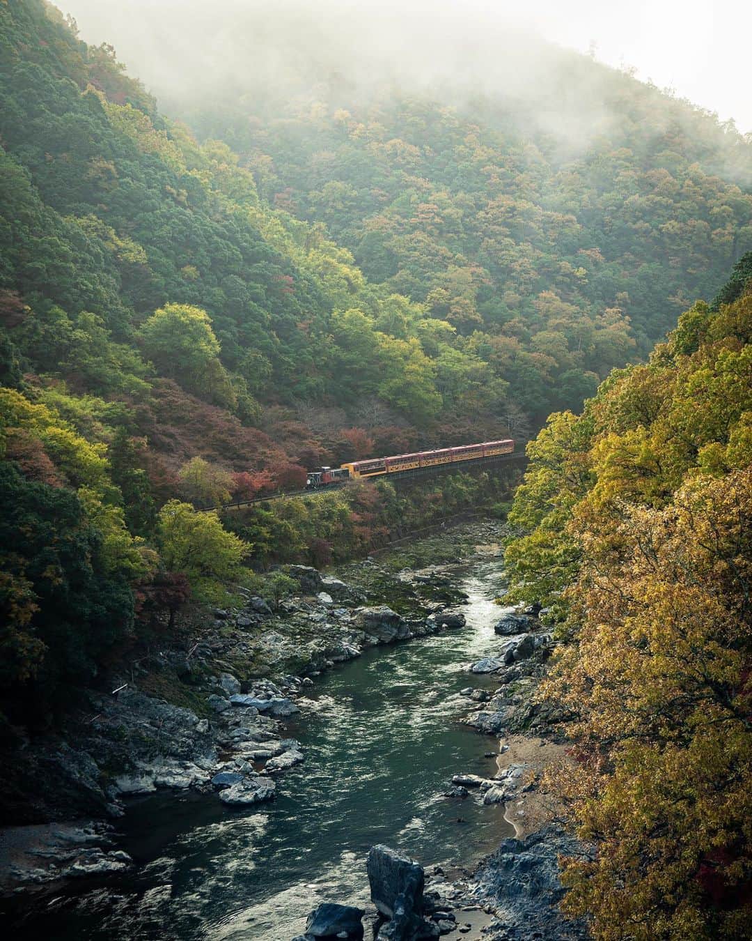Koichiのインスタグラム：「| Go slowly and slowly 🚂  #BeautifulJapan #Hellofrom #Kyoto  #保津峡 #トロッコ列車  .」