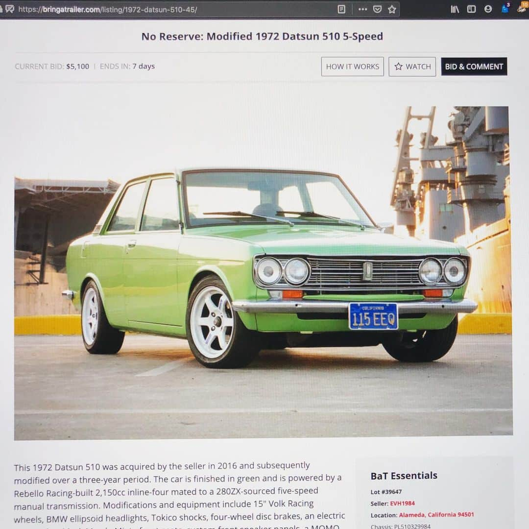 マイク・ダーントのインスタグラム：「Live on BAT!! 😎😢 #datsun510  link in bio」