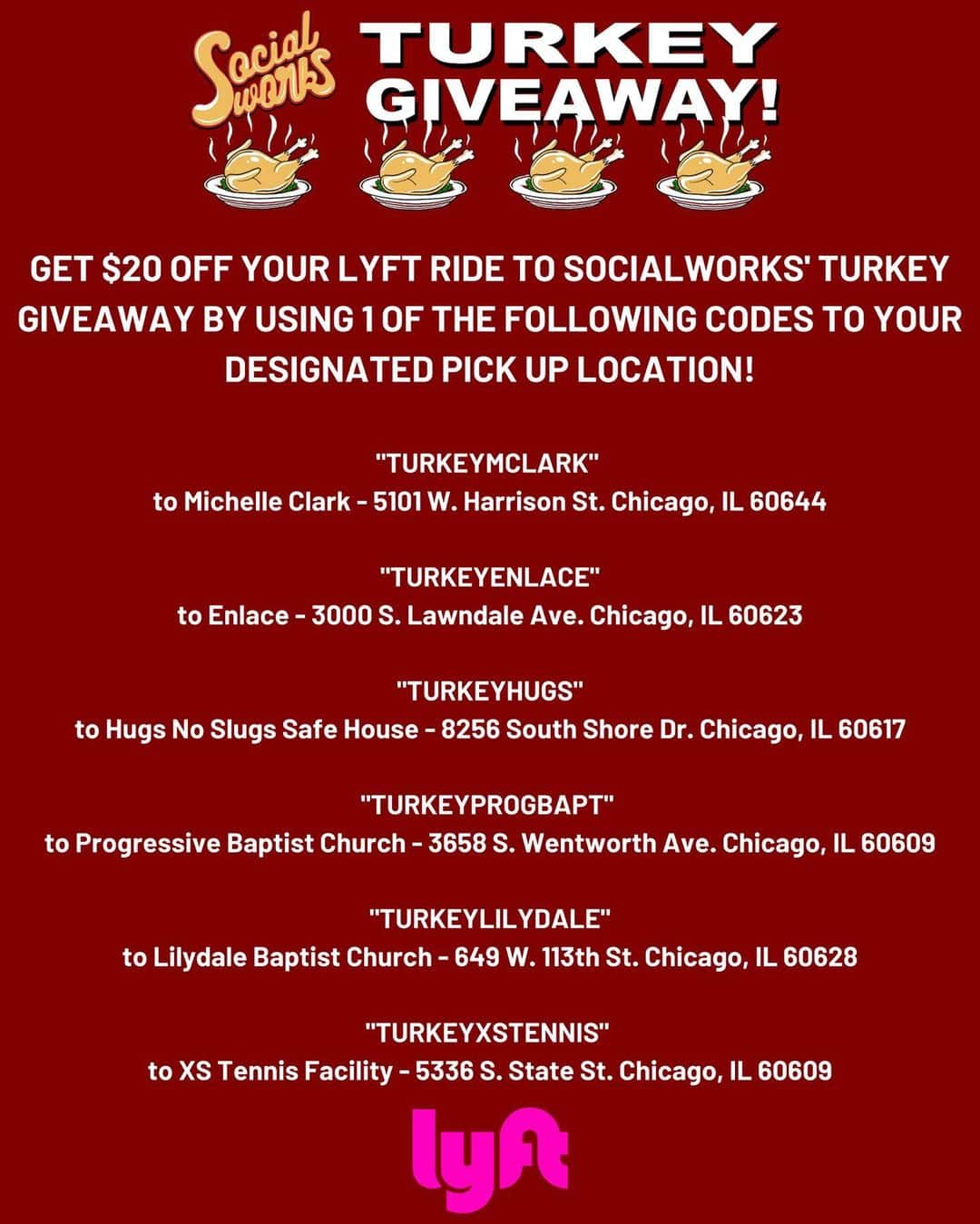 チャンス・ザ・ラッパーさんのインスタグラム写真 - (チャンス・ザ・ラッパーInstagram)「Yoooo Chicago! Help us spread the word!!! Me and my org @socialworks_chi are hosting a Turkey giveaway and it’s less than a week away. Don’t miss it 11/23 + 11/24. FREE turkeys for anyone that pulls up. If you’re not driving, use the @lyft codes to get you there for the FREE too. We gon keep it safe and socially distant. See y’all then 🦃 #SocialWorks」11月19日 7時06分 - chancetherapper