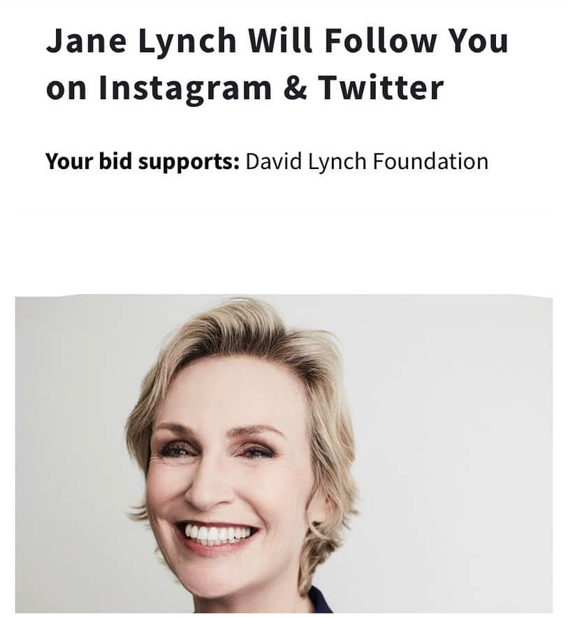 ジェーン・リンチさんのインスタグラム写真 - (ジェーン・リンチInstagram)「I WILL FOLLOW YOU ON INSTAGRAM! Bid today with @charitybuzz, to win this connection in support of the @davidlynchfoundation (David not Jane) and their work to transform the lives of at-risk populations through meditation. Head to the link in bio to get started! https://bit.ly/2TDkv7V」11月19日 7時28分 - janelynchofficial