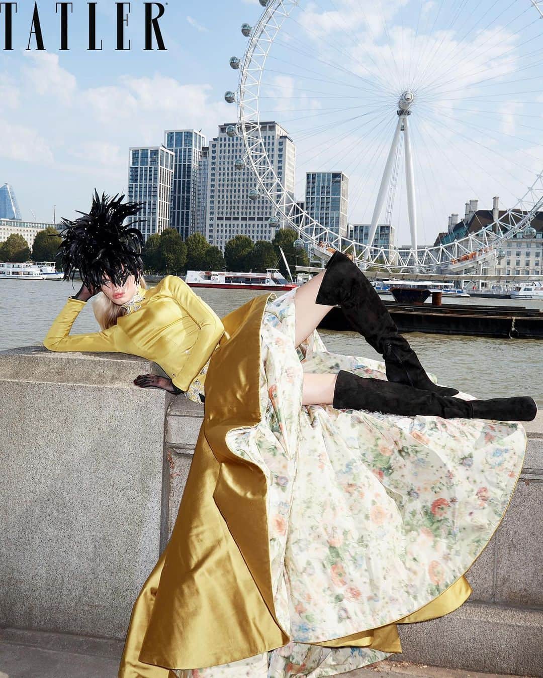 アレクシマビーユのインスタグラム：「Thanks @sophiepera @tatlermagazine  for this great edito with my Couture look staring @ellahopem shot by @clairerothstein hair @jamiemccormickhair makeup @_josebass」