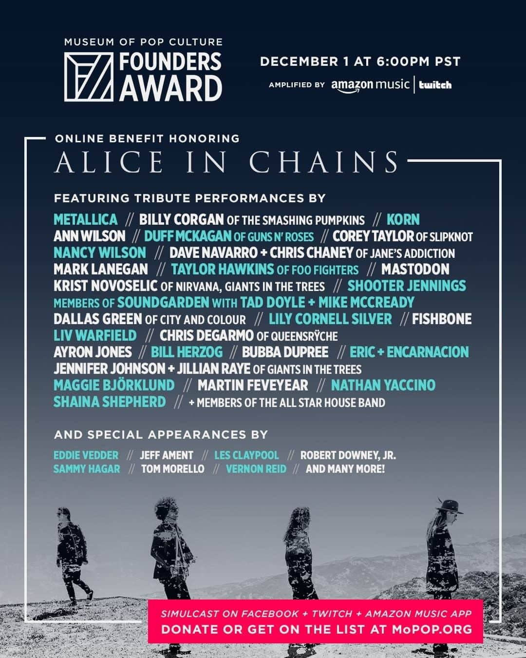 メタリカさんのインスタグラム写真 - (メタリカInstagram)「This year’s @MoPOPSeattle #FoundersAward honors our friends in @aliceinchains and we’re so excited to join the amazing list of musicians paying tribute to them!  Tune in to the benefit streaming for free on December 1 ➡️ MoPOP.org/FoundersAward」11月19日 4時03分 - metallica