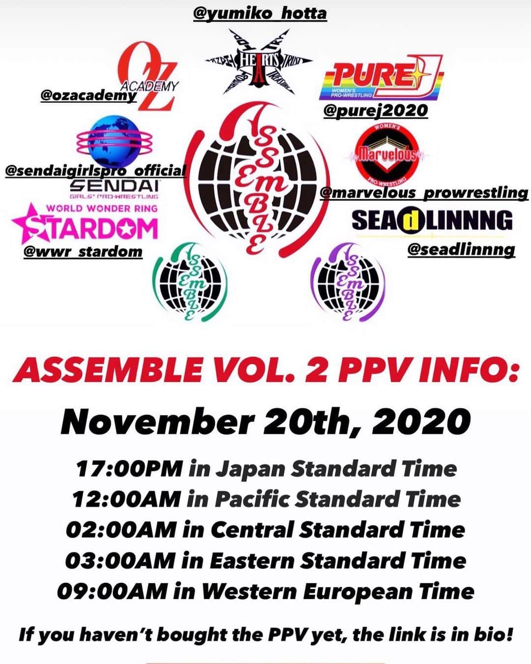 長与千種さんのインスタグラム写真 - (長与千種Instagram)「ASSEMBLE JAPAN women's pro wrestling  To the friends of each country Diffusion hope❗️❗️  http://assemble.zaiko.io/_item/332075」11月19日 16時01分 - chigusanagayo