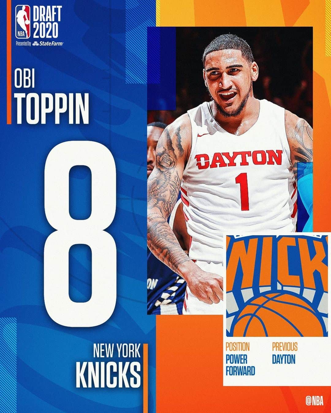 NBAさんのインスタグラム写真 - (NBAInstagram)「With the 8th pick in the 2020 #NBADraft, the @nyknicks select @obitoppin_1 from @daytonmbb!」11月19日 11時03分 - nba