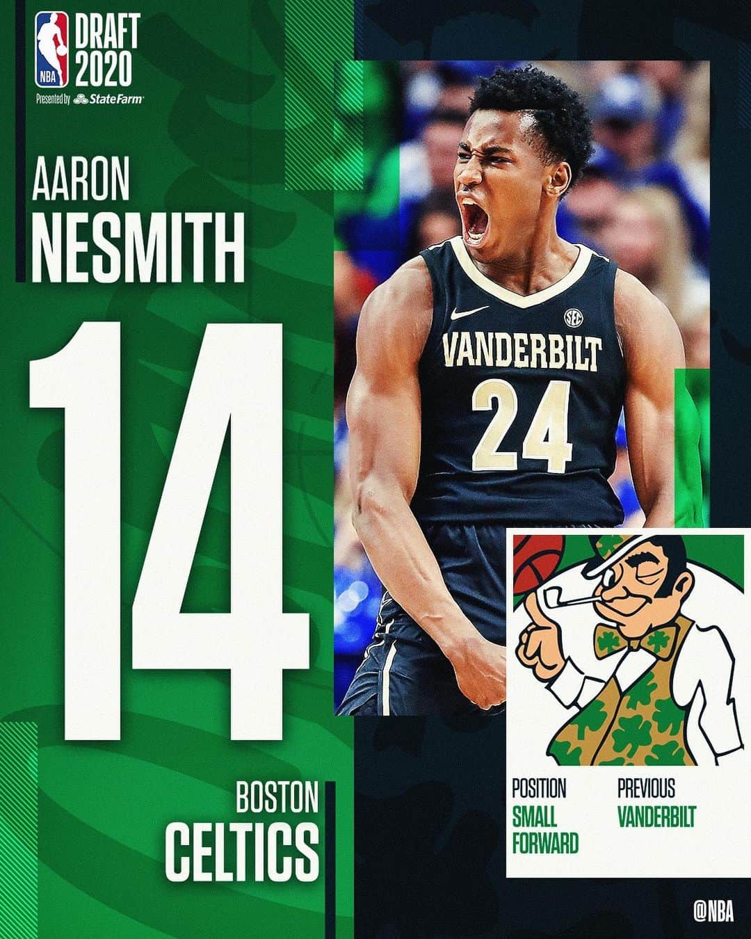 NBAさんのインスタグラム写真 - (NBAInstagram)「With the 14th pick in the 2020 #NBADraft, the @celtics select @aaron_nesmith from @vandymbb!」11月19日 11時35分 - nba