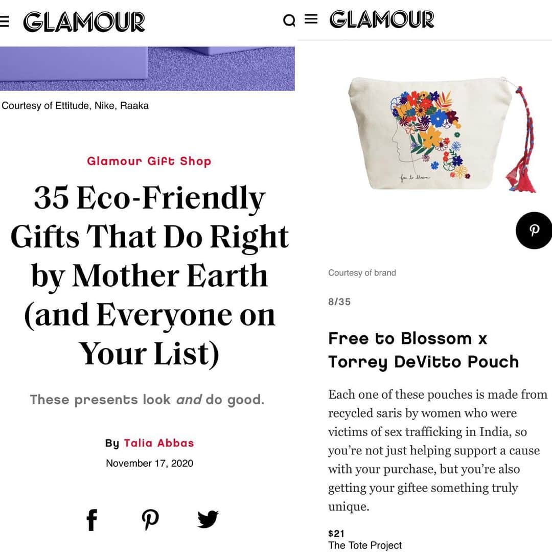トーレイ・デヴィートのインスタグラム：「Thank you @glamourmag for the shout out !   •••  Have you gotten your Free to Blossom pouch yet?   •••   #GiftsThatDoRight 💕#TheToteProject」