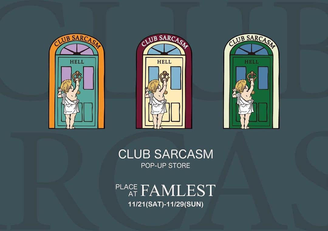 幸野志有人のインスタグラム：「明後日11/21(SAT)-11/29(SUN)まで岩手県盛岡市のセレクトショップ　@famlest さんで @clubsarcasm_1993 のPOP-UP STOREを開催させてもらいもらいます。  新型コロナウイルスの対策をしっかりしていただいた上での開催となります。 マスクを着用の上ご来場いただけますようによろしくお願い申し上げます。  #clubsarcasm #famlest #popupstore #幸野志有人」