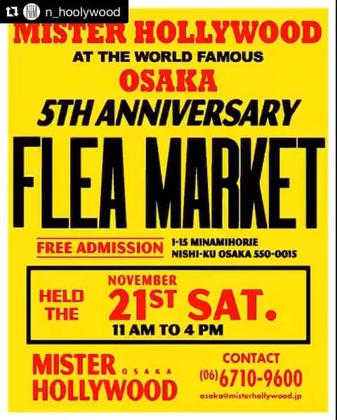 のインスタグラム：「【UPDATE】 Mister hollywood OSAKA 5TH ANNIVERSARY FLEA MARKET 皆さまのご来場をデザイナー尾花大輔をはじめ、スタッフ一同お待ちしております。 【DATE】  11/21(土)11am~4pm 【PLACE】 One Park 南堀江 〒550-0015 大阪府大阪市西区南堀江1-15 （Mister hollywood OSAKA 目の前にあるパーキングになります。） 【ご来場について】 本会場では、お客様ならびにスタッフの健康と安心・安全の確保を配慮したうえで開催させていただきます。 会場内でソーシャルディスタンスを保つため、入場制限を設けさせていただく場合がございますので、ご了承下さい。 ・スタッフ及びご来場者さまのマスク着用を徹底 ・会場入り口での手指の消毒、検温 ・会場内の消毒や清掃の徹底 ・37.5度以上の発熱が確認された場合は、入場をご遠慮いただきます。 ・発熱、咳などの症状や気分がすぐれない方は体調を最優先いただき、ご来場をお控えください。  ・・・  Mister hollywood OSAKA 5周年を記念してFLEA MARKETを開催いたします。 デザイナー尾花が収集した古着や私物を放出する他、 SILVER&GOLD @silverandgoldminamisenba、Raycoal @raycoal_の参加が決定。 That’s PIZZA @thatspizza, FAT DOG STAND @fatdogstandのフードトラックも招集、スペシャルな1日となっております。 お近くにお越しの際はぜひお立ち寄りくださいませ。  Mister hollywood OSAKA 5TH ANNIVERSARY FLEA MARKET 【DATE】  11/21(土)11am~4pm 【PLACE】 One Park 南堀江 〒550-0015 大阪府大阪市西区南堀江1-15 （Mister hollywood OSAKA 目の前にあるパーキングになります。）」