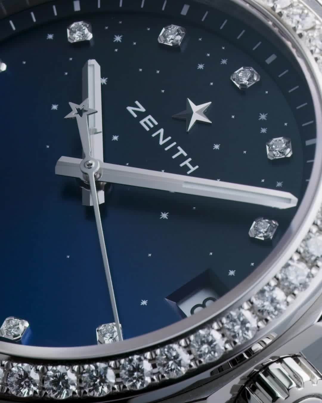 ゼニスのインスタグラム：「#DefyMidnght: Femininity for dream-chasing women of the modern era. The DEFY Midnight in all its captivating, starry details.  #Zenith #ZenithWatches #Watches #Watch #Watchesofinstagram #Watchfam #WatchoftheDay #Luxury #WatchAddict #Watchcollector #Horology #DailyWatch #Defy #Diamonds #StarrySky #WomenWatches」