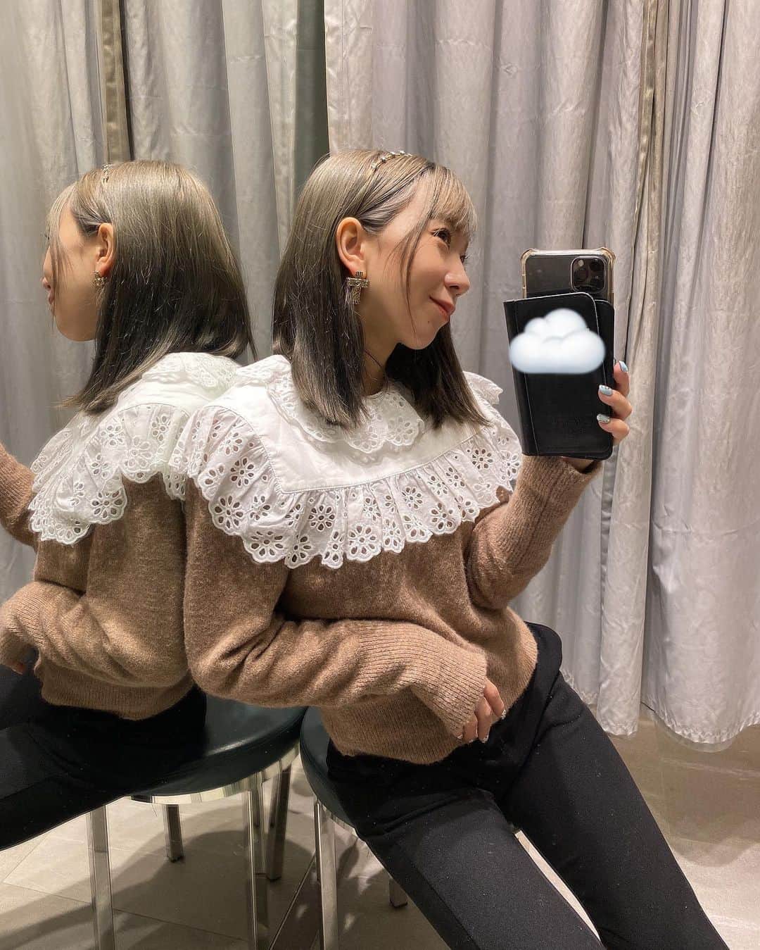 杉山優華のインスタグラム：「☁️☁️☁️ . . . . ZARAのトップス☺️おきに☺️」