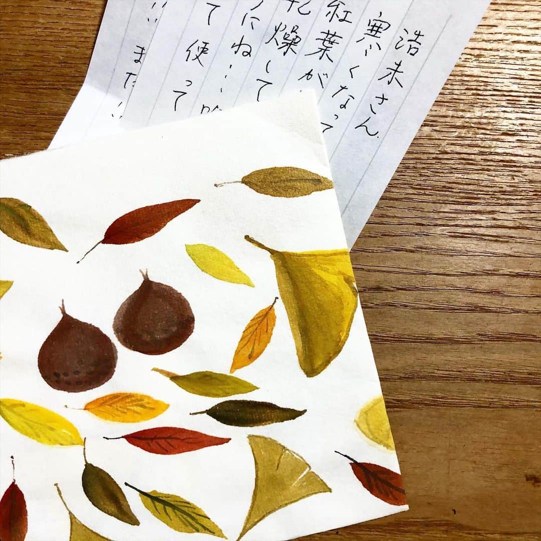 山本浩未さんのインスタグラム写真 - (山本浩未Instagram)「さり気なく心くばりの出来る友の贈りものに添えられた手紙は、いつも季節ごとの絵が描かれています 🍁🍂🌰☺️  見習いたい、、と、ずっと思ってるけど、出来ないんだな〜、これが😝  いつもありがとう❣️  #贈りもの上手 #日本画 #手作り封筒 #仕事も出来る #料理もうまい #美しくて優しい人」11月20日 11時36分 - hiromicoy