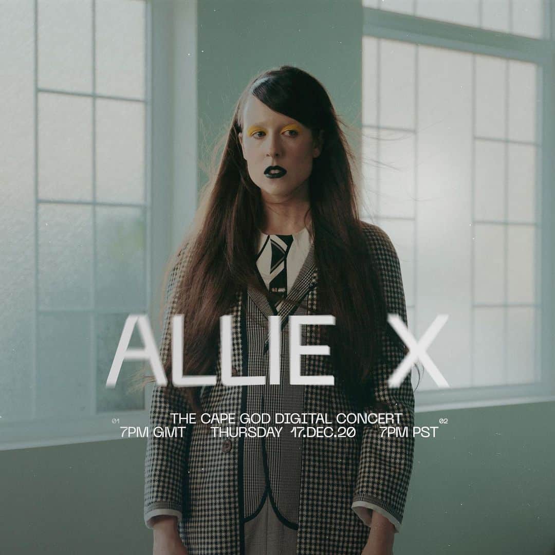 アリー・エックスのインスタグラム：「🚨 XCITING NEWS ALERT 🚨 ⁣⁣ ⁣ The Cape God Digital Concert, December 17th, on sale now.  I co-directed this 40 min performance of some of my favorite songs from Cape God. 🍂🖤 I also have some other hot piping 🍵.... Along with tickets for the show, ALL of my albums are available for sale on vinyl including a brand new special edition double LP of COLLXTION I and COLLXTION II that includes songs from the Unsolved era, never before heard demos, and leaks. Yes... even sc%^p*%re 😱. The first 30 fans to purchase any bundle from the store will be invited to a virtual M&G. Everything available for purchase now 🌈💥 Link in bio and in stories. ⁣ ⁣ PS please note there are 2 times for the show. One at 7 pm GMT for my Euro X’s and 7 pm PST for my North and South American X’s.」