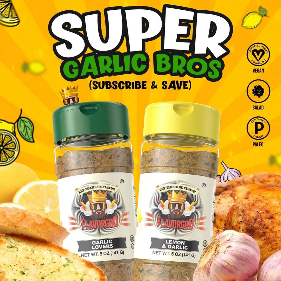 Flavorgod Seasoningsさんのインスタグラム写真 - (Flavorgod SeasoningsInstagram)「🧄Super Garlic Bros Combo Pack!🧄⁠ -⁠ This combo pack with its burst of garlic, herbs, and spices would give Mario & Luigi that extra pep in their step needed to save Princess Peach! Garlic Lovers Seasoning is a fan favorite and used for every meal of the day! Pairing it with Lemon & Garlic Seasoning covers all the bases with the tang from lemon peel perfect for any veggie or seafood dish. From an omelet in the morning to a salmon filet in the evening, both of these seasonings have you covered from morning to night.⁠ -⁠ Add delicious flavors to your meals!⬇️⁠ Click link in the bio -> @flavorgod  www.flavorgod.com⁠ -⁠ Flavor God Seasonings are:⁠ 🧄 Zero Calories per Serving ⁠ 🧄 0 Sugar per Serving⁠ 🧄 #KETO & #PALEO Friendly⁠ 🧄 GLUTEN FREE & #KOSHER⁠ 🧄 VEGAN-FRIENDLY ⁠ 🧄 Low salt⁠ 🧄 NO MSG⁠ 🧄 NO SOY⁠ 🧄 DAIRY FREE *except Ranch ⁠ 🧄 All Natural & Made Fresh⁠ 🧄 Shelf life is 24 months⁠」11月20日 4時02分 - flavorgod