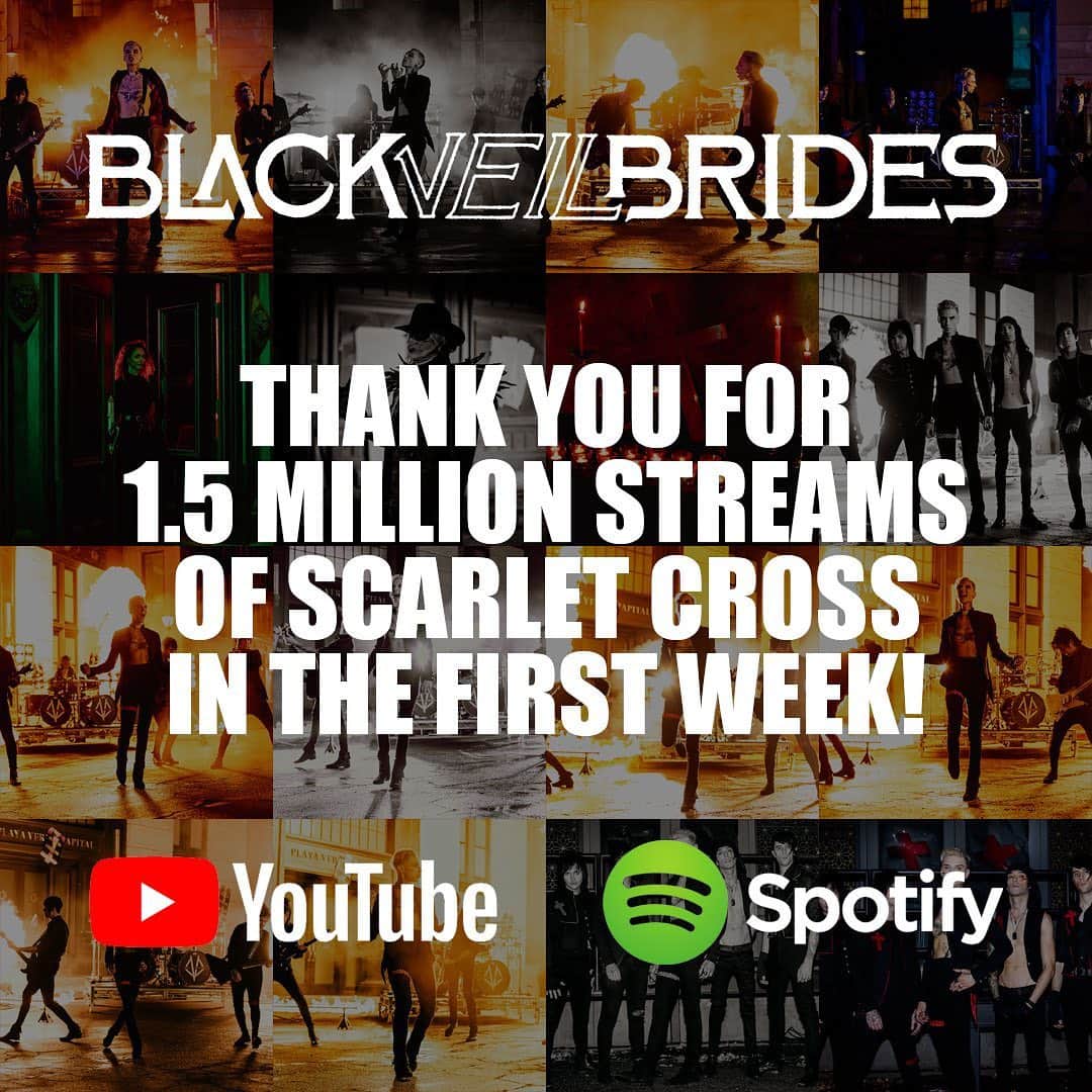 アンディー・ビアーザックのインスタグラム：「THANK YOU! We are so appreciative of the incredible support you guys have shown @blackveilbrides throughout our career and are truly thrilled by the response you have had to our new single/video “Scarlet Cross”! I can’t wait for you guys to hear #ThePhantomTomorrow in its entirety. You have knocked down doors and given us a shot since day one and I mean it when I say we wouldn’t have anything without the BVB Army. We love you🖤」