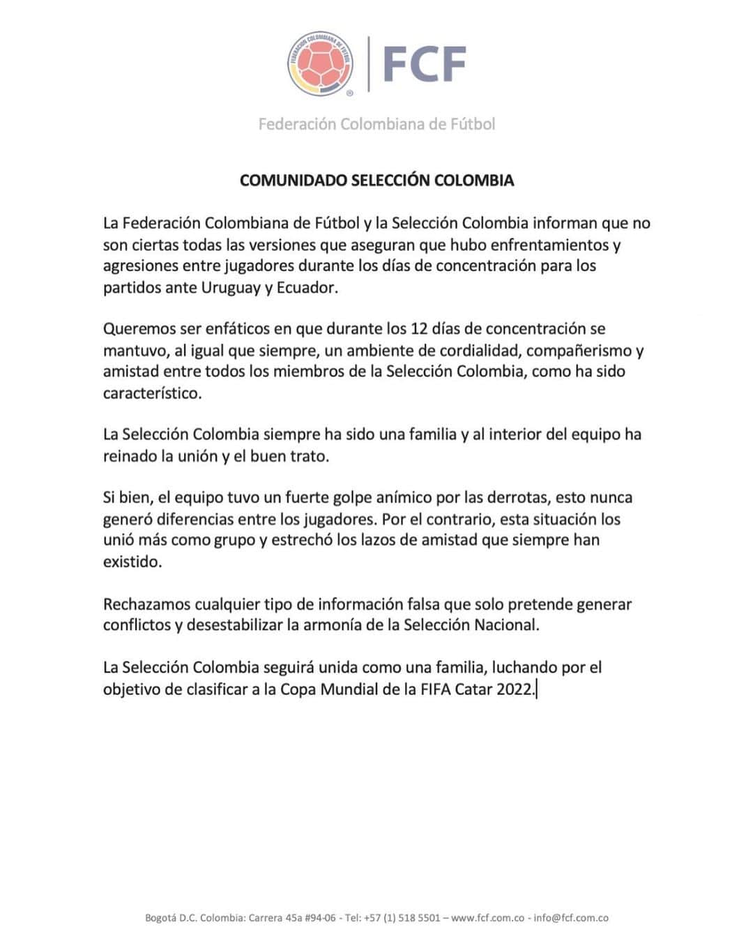 サッカー コロンビア代表チームのインスタグラム：「Comunicado Selección Colombia  #VamosColombia」