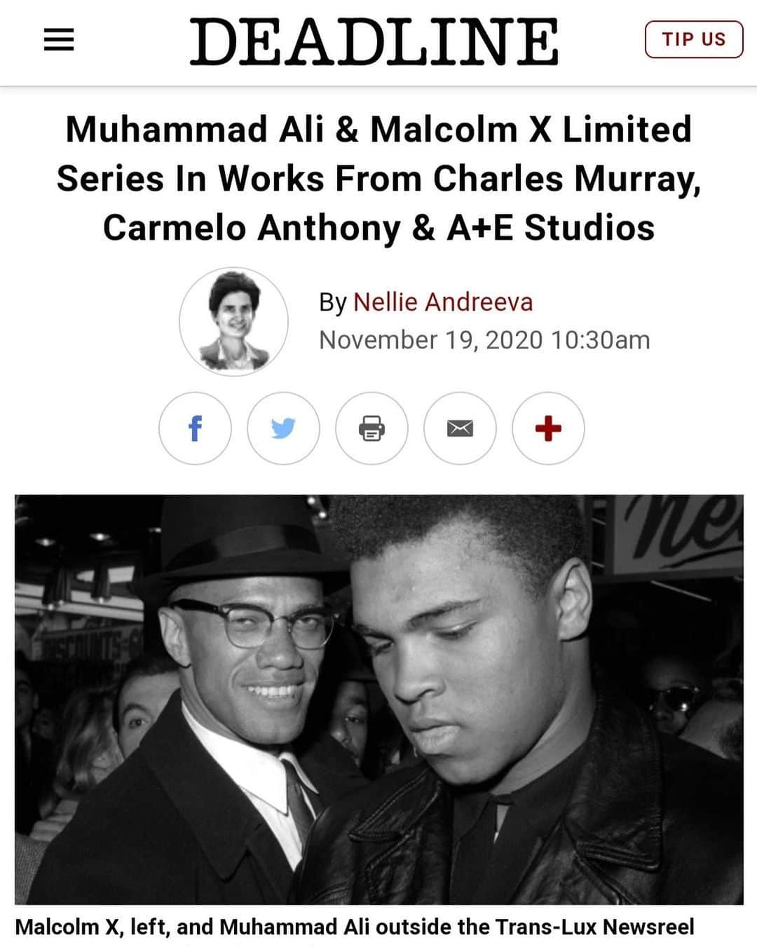 カーメロ・アンソニーのインスタグラム：「I'm really proud to help tell the story of these two legendary figures, whose lives have had a great influence on my own. @Charlesmurray_filmtv @msstone08 @derekd1971 @iamaswann @aetv @creative7productions Link to the full story in bio.」