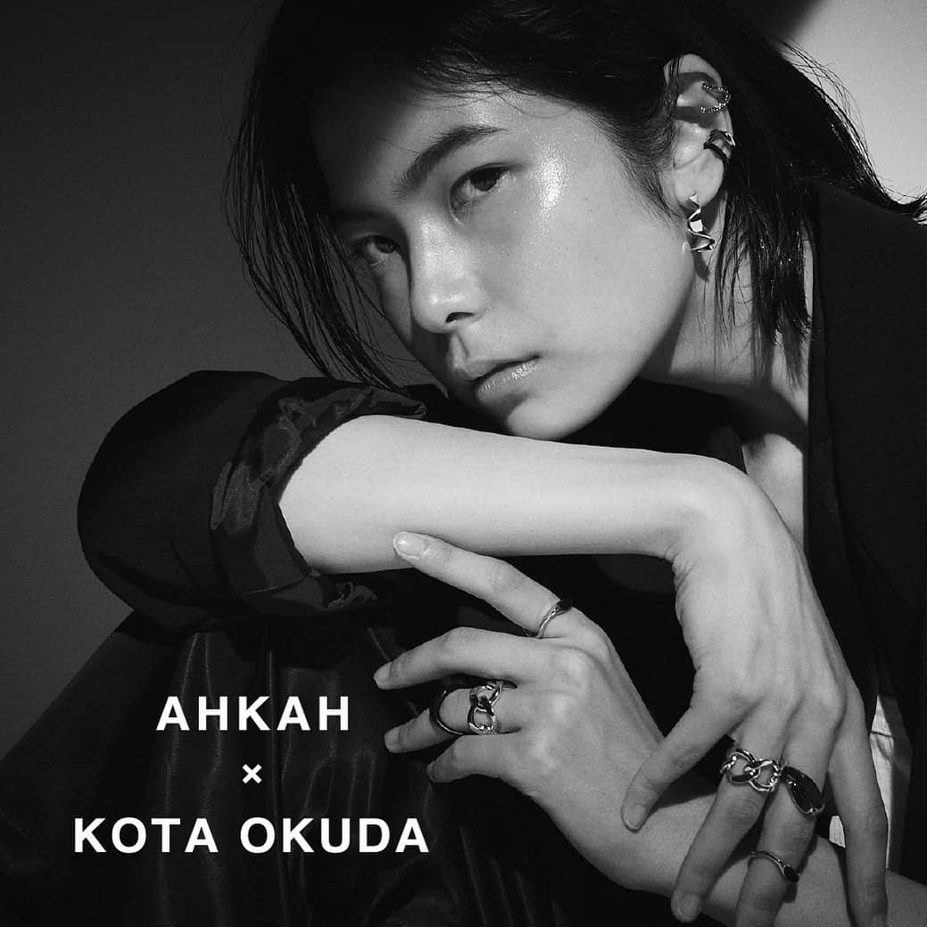 門田怜のインスタグラム：「. ｜AHKAH×KOTAOKUDA capsule collection｜ . Photo：Masashi Ikuta Styling：Ayumi Hamamoto Hair-make：Tomo Tamura . #ahkah#kotaokuda」