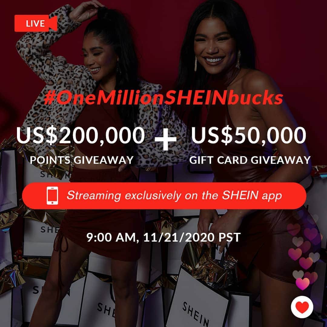 SHEINさんのインスタグラム写真 - (SHEINInstagram)「BLACK FRIDAY LIVE STREAM: Your complete guide to all the #SHEINBlackFriday goodies! 🌟  We're going LIVE again!   SHEIN is offering #OneMillionSHEINBucks this #SHEINBlackFriday, and now it's the time to get the complete guide! Come to our SHEIN BLACK FRIDAY LIVE & get the most out of all the #SHEINBlackFriday fun! ✨🖤  We're giving away 20 million points (US$200,000) value + US $50,000 gift cards during the LIVE!  9:00 AM, 11/21/2020 PST Don't miss out!  #SHEINBlackFriday #OneMillionSHEINBucks #SHEINLive」11月20日 21時15分 - sheinofficial