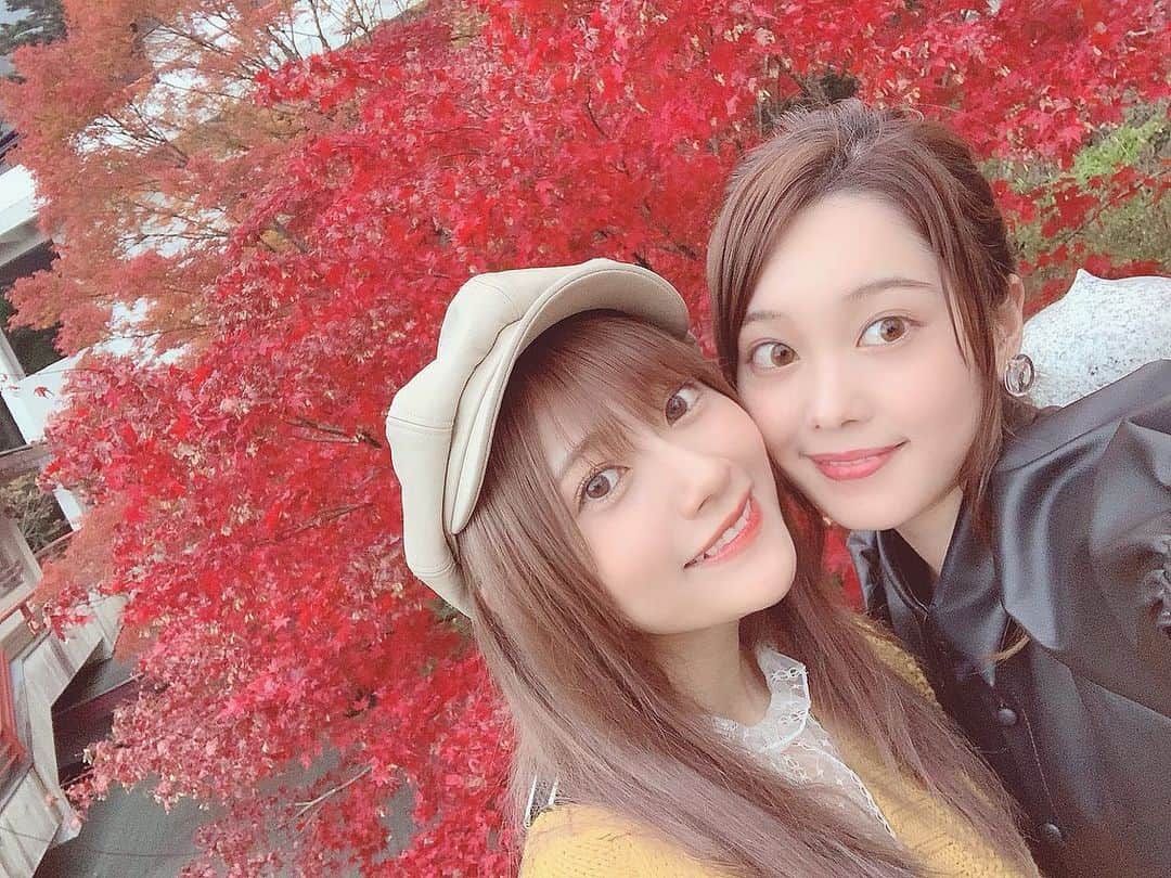 のインスタグラム：「. 最近ちゃんと紅葉狩り 行ってきました〜🍁♡♡  二枚目は、 十二支がいたので わたしたちの亥ちゃんと。(？)  #紅葉 #紅葉狩り #秋 #🍁」