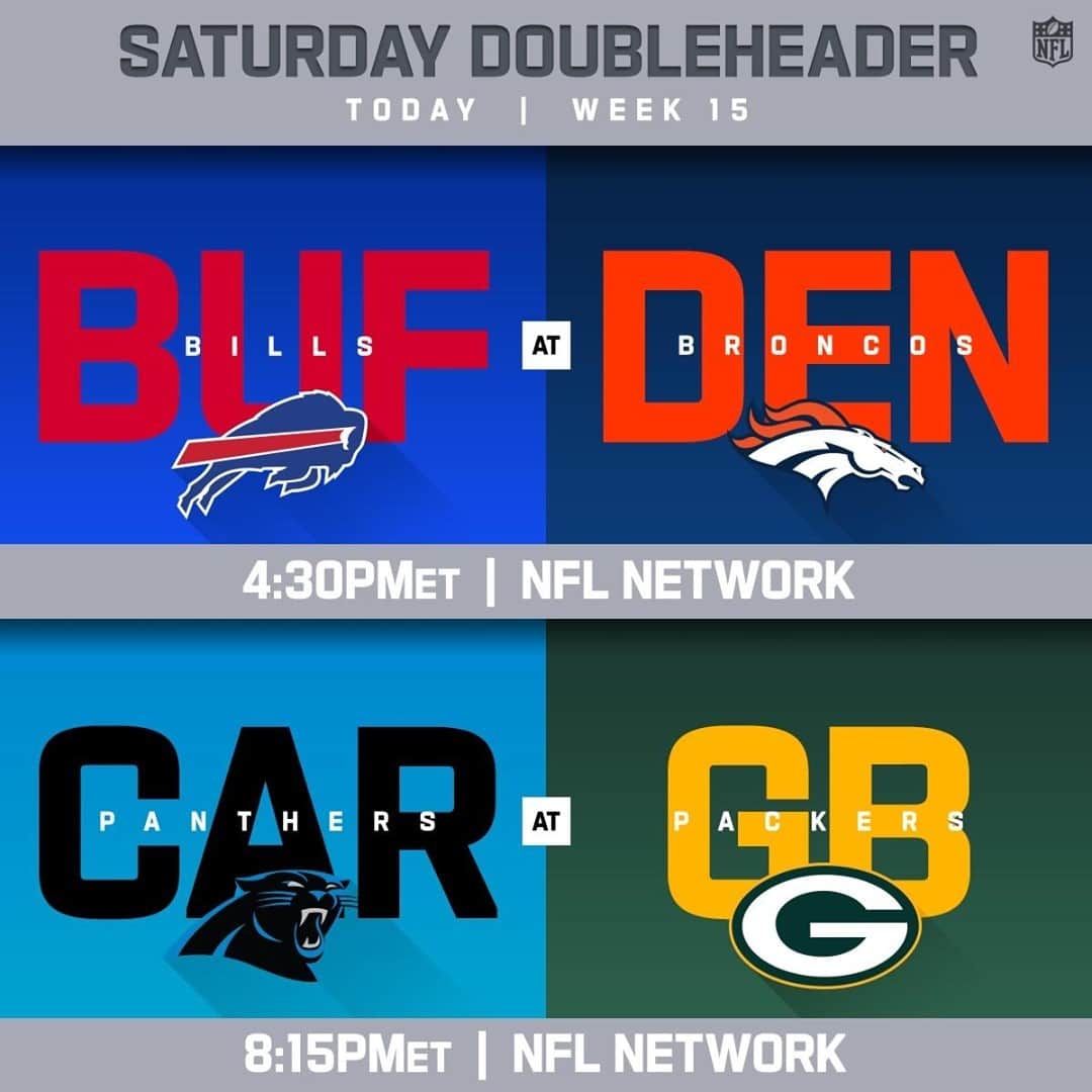 NFLさんのインスタグラム写真 - (NFLInstagram)「Ready for some Saturday football on @nflnetwork!? 🏈 ⁣ ⁣ 📺: #BUFvsDEN -- Saturday 4:30pm ET ⁣ 📺: #CARvsGB -- Saturday 8:15pm ET ⁣ 📱: NFL app // Yahoo Sports app」12月19日 23時30分 - nfl