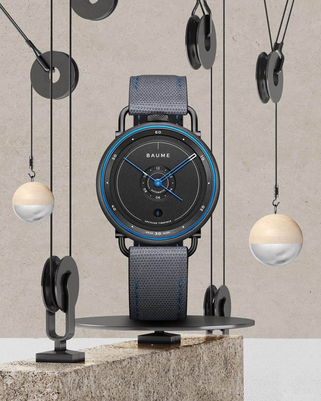 ボーンメルシーのインスタグラム：「This Christmas, choose gifts with sustainable DNA. -- BAUME Ocean Limited Edition 10587 and 10590 Automatic – Date, 42 mm marble grey recycled polypropylene and anodized aluminium case, Interchangeable grey woven recycled PET strap with stitching, 38-hour Power reserve.  -- #BaumeEtMercier #BaumeOcean #Swissmade #Sustainable #Design #NaturalMaterials #Recycled #WasteFreeOceans #Seaqualinitiative」
