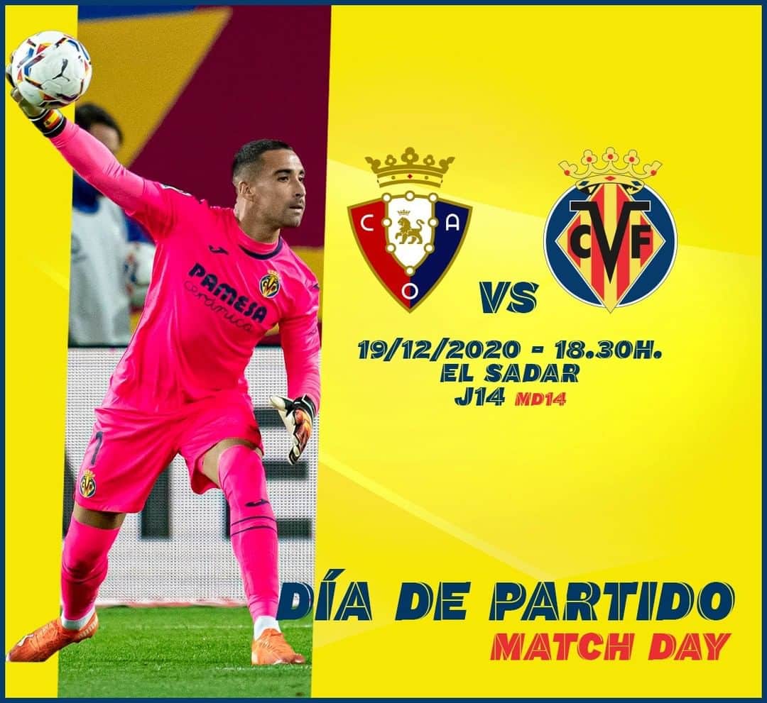 のインスタグラム：「¡Hoy tenemos partido! Sempre Endavant 💪!  🆚 @caosasuna  ⌚ 18.30h 🏟 El Sadar 🗓️ Jornada 14 🏆 @laliga  📺 @movistarplus  📱 #OsasunaVillarreal  . It's game day! Sempre Endavant! 💪  🆚 @caosasuna  ⌚ 6:30pm 🏟 El Sadar 🗓️ Matchday 14 🏆 @laliga  📺 @movistarplus  📱 #OsasunaVillarreal . #villarreal #futbol #football #soccer #laliga」