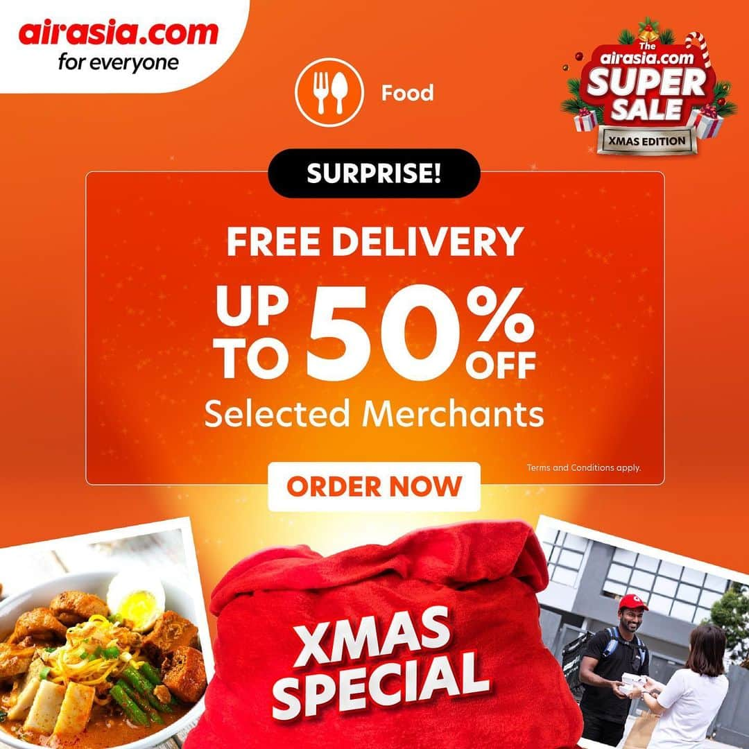 エアアジアさんのインスタグラム写真 - (エアアジアInstagram)「Surprise! Enjoy FREE DELIVERY until midnight with @airasiafood! 🍔🍽🥤  Order for dinner, supper or even just for a snack at airasia.com or head over to the link in our bio.  Happy weekend! #airasiaForEveryone __________ ✅ Yummy meals up to 50% OFF selected merchants! ✅ Free delivery up to 20km   T&C Apply.」12月19日 18時12分 - airasiasuperapp