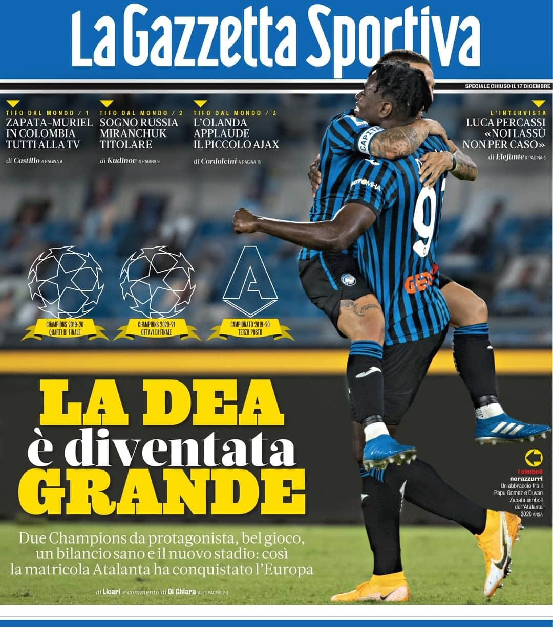 アタランタBCさんのインスタグラム写真 - (アタランタBCInstagram)「Speciale #Atalanta con @gazzettadellosport❗️‬ ⠀ ‪📰 Approfondimenti sul 2020 dei nerazzurri, con un'intervista all'A.D. Luca #Percassi e spazio ai nuovi tifosi “acquisiti”: dai colombiani ai russi fino agli olandesi. ‪📆 Domenica #20dicembre in tutte le edicole di #Bergamo e provincia!‬  ‪#GoAtalantaGo ‬⚫️🔵 #ForzaAtalanta」12月19日 20時47分 - atalantabc