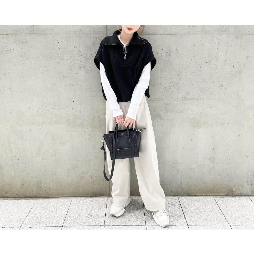 kumiのインスタグラム：「ㅤㅤㅤ﻿﻿ ㅤㅤㅤ﻿﻿ この冬気になるジップアップニット。  knit #zara inner #petitbateau pants #uniqlo#uniqlou bag #celine shoes #mm6 #mm6maisonmargiela」