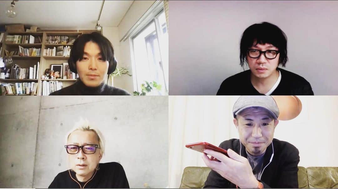 河尻亨一のインスタグラム：「本日「ラジオ風とロック」続編です（19日。TOKYO FM、JFN各局、深夜の27時〜）。  今回は、今後もし瑛子さんの連ドラが制作されたら「主演はだれか？」みたいな話題など。  箭内道彦さん、放送作家の長嶋太陽さん、演出のナウマンさんと。  瑛子さん役もだけど、杉山登志役がだれになるのか？　個人的には気になります！  （写真はリモート収録風景）  #TIMELESS石岡瑛子とその時代」