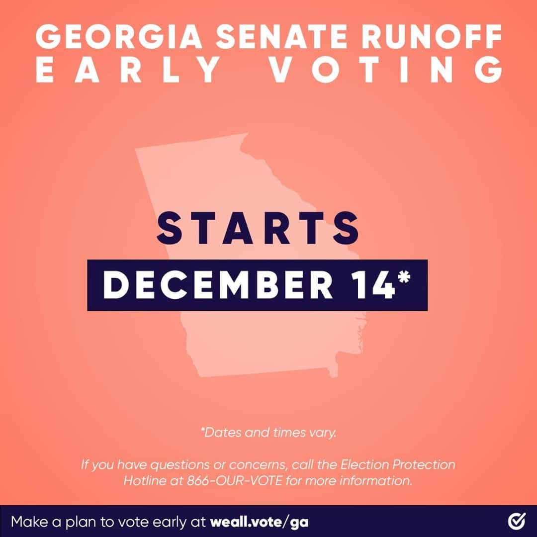 アース・ウィンド・アンド・ファイアーのインスタグラム：「Georgia! Early voting started yesterday, December 14th! Make your voice heard and avoid lines on Election Day 🗳 . ⠀ ⠀ Check your voter registration and make a plan to vote early now with @WhenWeAllVote http://weall.vote/ga」